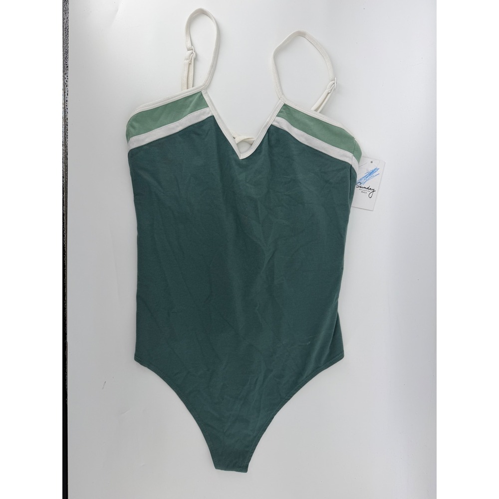 RVCA Sunday Collection Repeat Bodysuit Green Colorblock Strappy Back Medium NEW